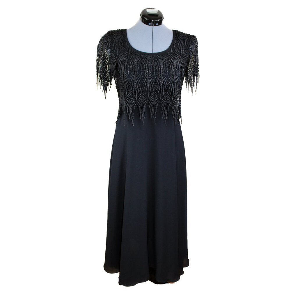 NWT NIGHT WAY COLLECTIONS VTG Sz 4 Black Fringe Dress Gown Formal Evening